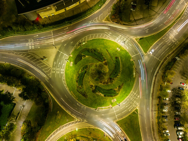 Roundabout Light Trails Picture Board by Apollo Aerial Photography