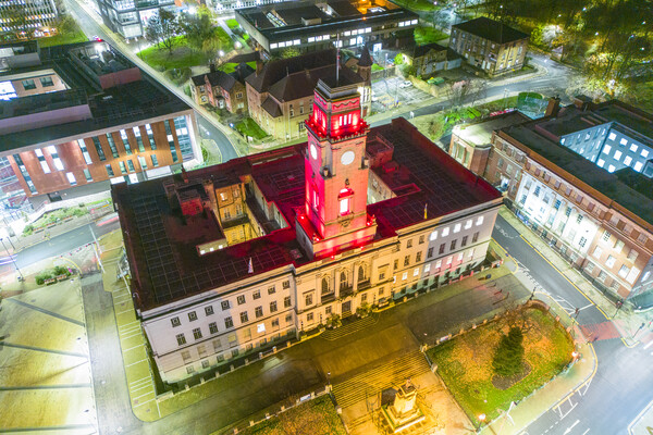 Barnsley Town Hall Night Picture Board by Apollo Aerial Photography
