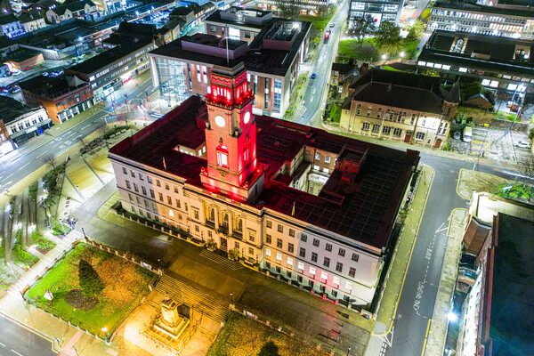 Barnsley Town Hall Night Picture Board by Apollo Aerial Photography