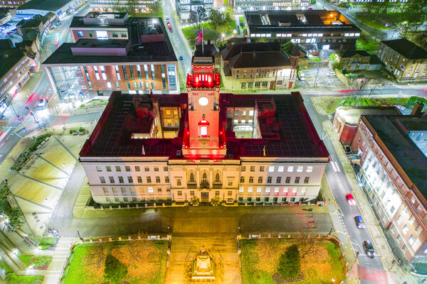 Barnsley Town Hall Night  Picture Board by Apollo Aerial Photography
