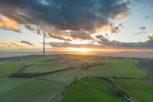 Emley Moor Mast Sunset Picture Board by Apollo Aerial Photography