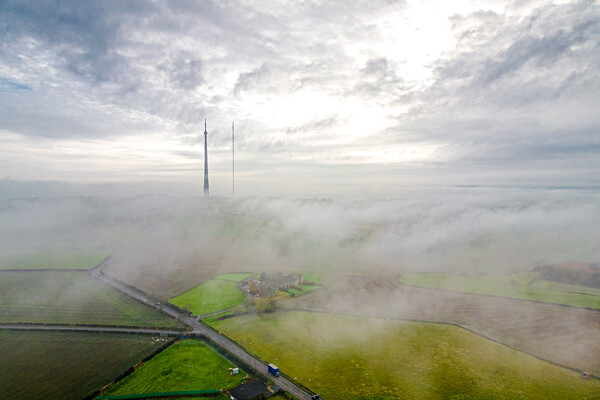 Mist on Emley Moor Picture Board by Apollo Aerial Photography