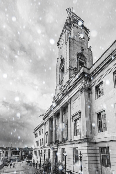 Snow At Barnsley Town Hall Picture Board by Apollo Aerial Photography