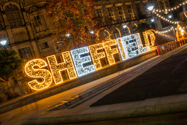 Sheffield In Lights Picture Board by Apollo Aerial Photography