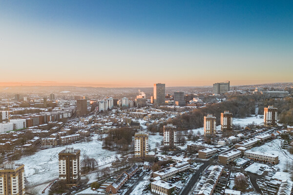 Sheffield Skyline Snow Picture Board by Apollo Aerial Photography