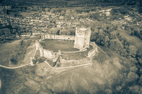 Conisbrough Castle Sepia Picture Board by Apollo Aerial Photography