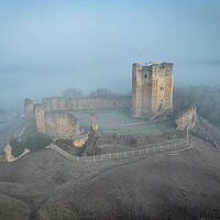 Buy canvas prints of Conisbrough Castle Morning Mist by Apollo Aerial Photography