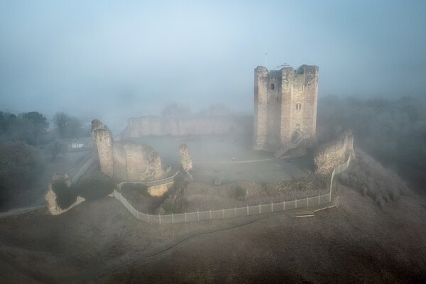 Conisbrough Castle In The Fog Picture Board by Apollo Aerial Photography
