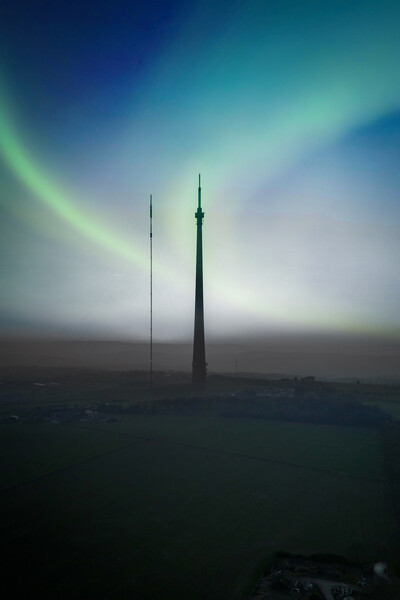 Aurora over Emley Moor Picture Board by Apollo Aerial Photography