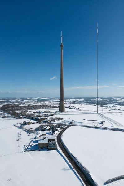 The Emley Moor Mast Snow Picture Board by Apollo Aerial Photography
