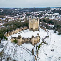 Buy canvas prints of Conisbrough Castle Snow by Apollo Aerial Photography
