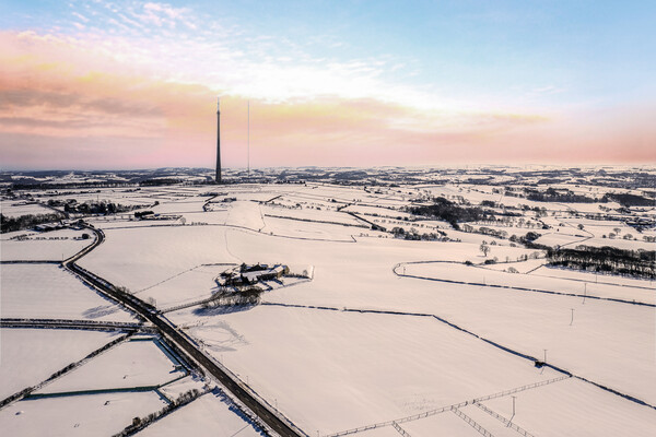 Emley Moor Mast Winter Sunrise Picture Board by Apollo Aerial Photography