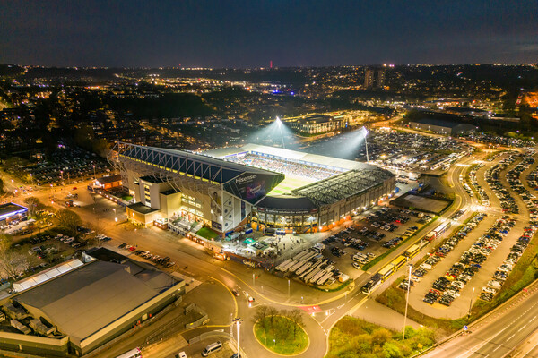 Elland Road Under The Lights Picture Board by Apollo Aerial Photography