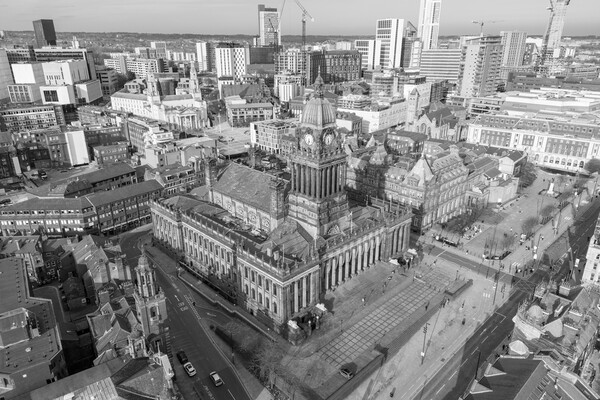 Leeds Town Hall Black and White Picture Board by Apollo Aerial Photography