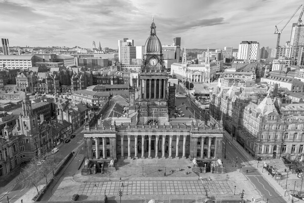 Leeds Town Hall Black and White Picture Board by Apollo Aerial Photography