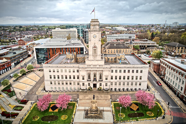 Barnsley Town Hall Blossom Picture Board by Apollo Aerial Photography