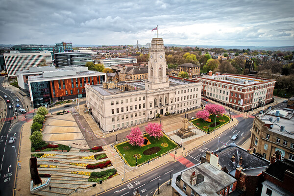 Barnsley Town Hall Spring Blossom Picture Board by Apollo Aerial Photography