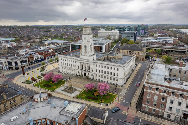 Barnsley Town Hall Spring Blossom Picture Board by Apollo Aerial Photography