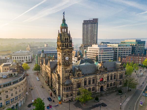 Sheffield Town Hall Sunrise Picture Board by Apollo Aerial Photography