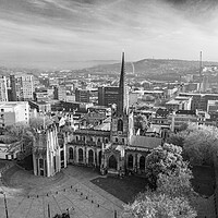 Buy canvas prints of Sheffield Cathedral Black and White by Apollo Aerial Photography