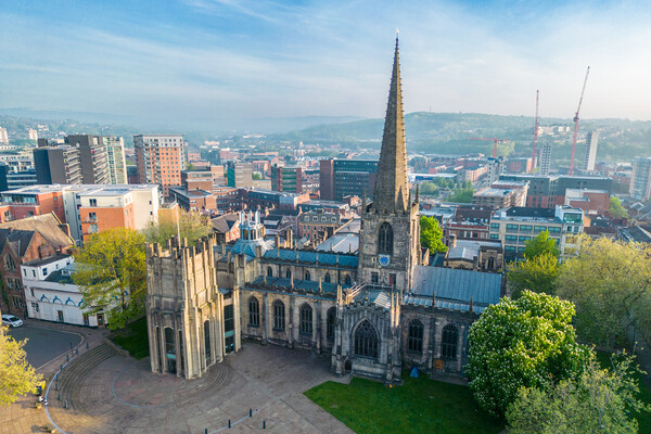 Sheffield Cathedral Picture Board by Apollo Aerial Photography