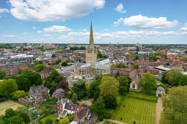 Norwich Cathedral Aerial View Picture Board by Apollo Aerial Photography