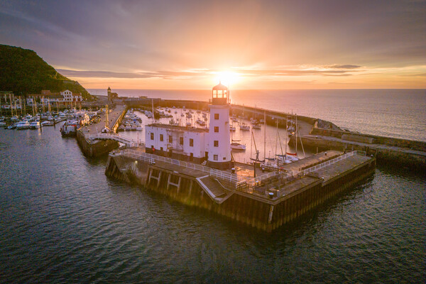 Scarborough Lighthouse Sunrise Picture Board by Apollo Aerial Photography
