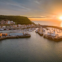 Buy canvas prints of Scarborough Harbour Sunrise Panorama by Apollo Aerial Photography