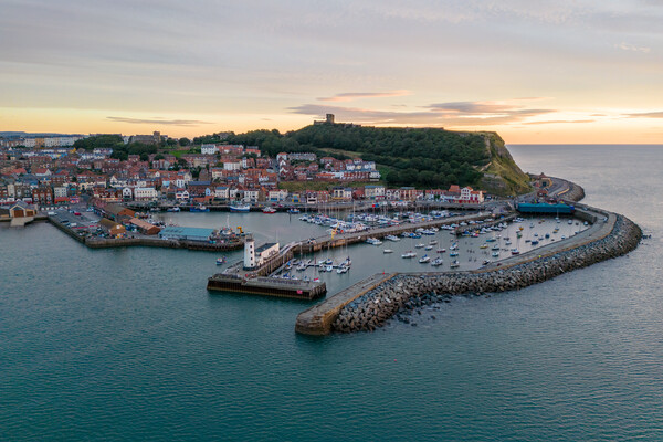 Scarborough Harbour Sunrise Picture Board by Apollo Aerial Photography