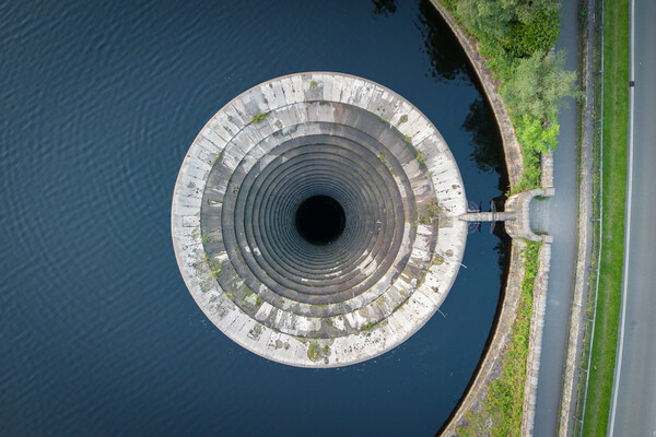Ladybower Plug Hole Picture Board by Apollo Aerial Photography