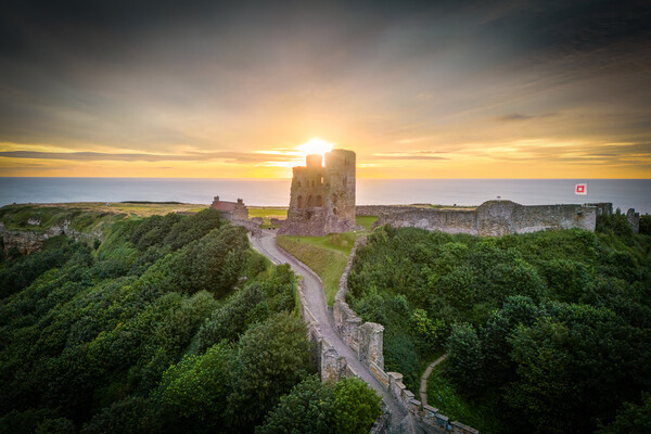 Scarborough Castle Sunrise Picture Board by Apollo Aerial Photography