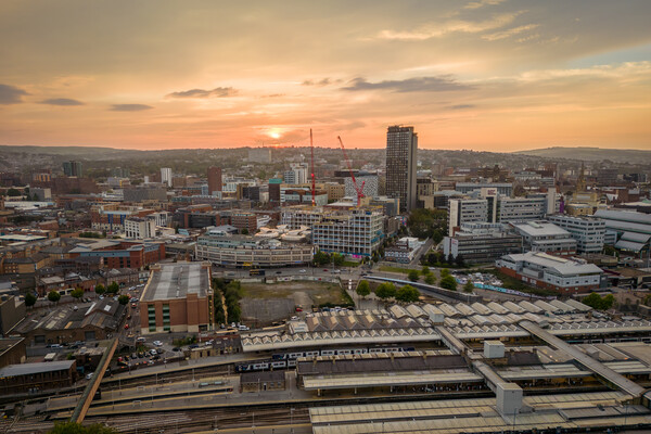 Sheffield City Sunset Picture Board by Apollo Aerial Photography