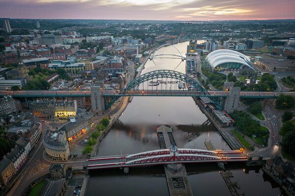 Newcastle Bridges at Dawn Picture Board by Apollo Aerial Photography