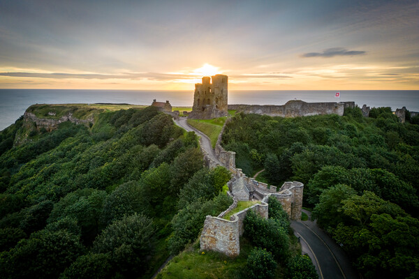 Scarborough Castle Sunrays Picture Board by Apollo Aerial Photography