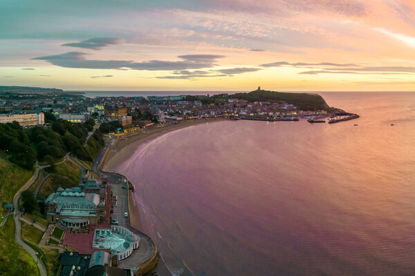 Scarborough Sunrise Picture Board by Apollo Aerial Photography