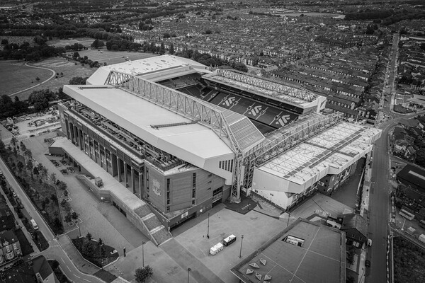 Anfield Stadium Mono Picture Board by Apollo Aerial Photography
