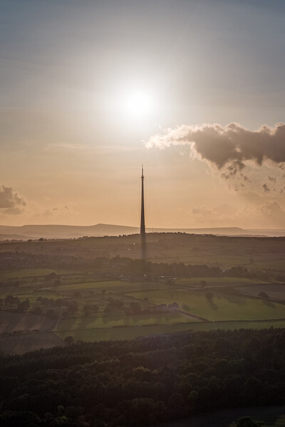 Emley Moor Sunset Picture Board by Apollo Aerial Photography