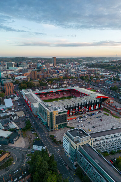 Sunrise over Bramall Lane Picture Board by Apollo Aerial Photography