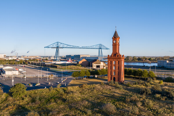 Clock Tower and the Transporter Bridge Picture Board by Apollo Aerial Photography