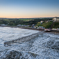 Buy canvas prints of Saltburn Pier Kissed By The Waves by Apollo Aerial Photography