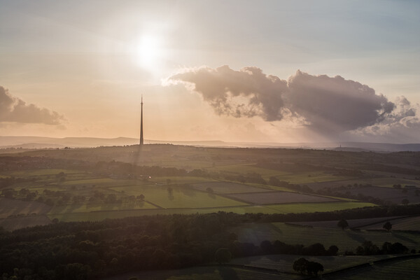 An Emley Sunset Picture Board by Apollo Aerial Photography