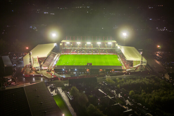 Oakwell on Match Night Picture Board by Apollo Aerial Photography