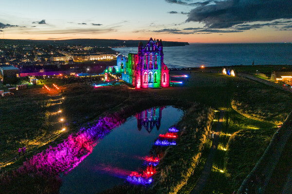 Whitby Abbey Illuminated Picture Board by Apollo Aerial Photography