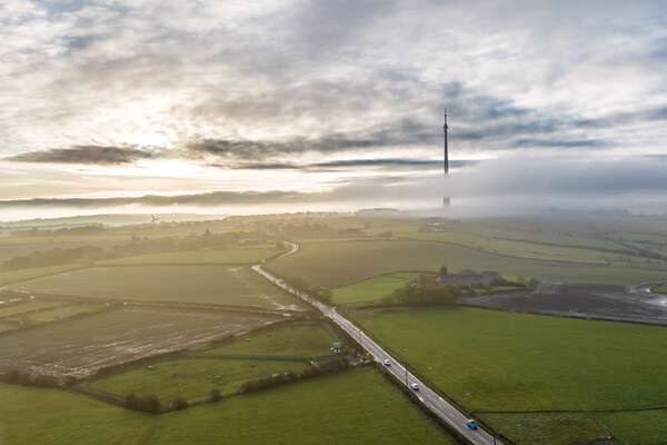 Misty Morning on Emley Moor Picture Board by Apollo Aerial Photography