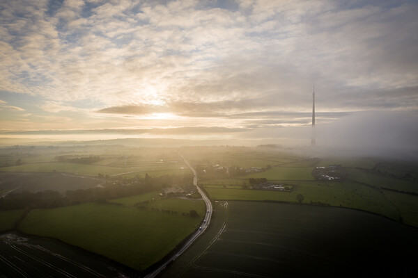 Emley Moor TV Mast Mist Picture Board by Apollo Aerial Photography
