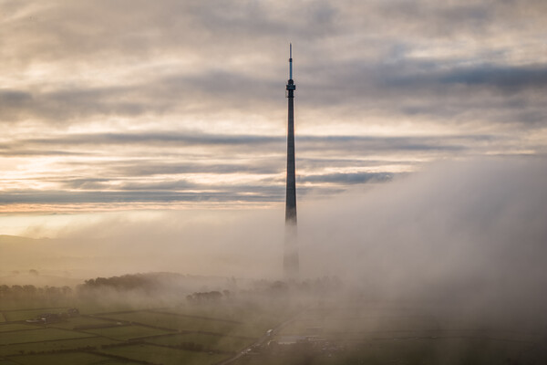Emley Moor TV Mast Mist Picture Board by Apollo Aerial Photography