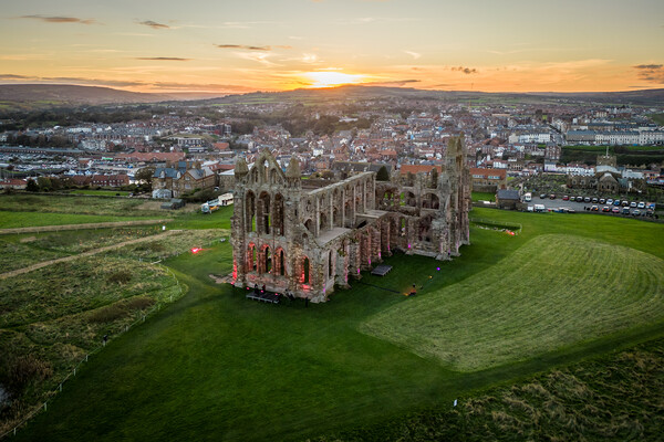 Whitby Abbey Sunset Picture Board by Apollo Aerial Photography