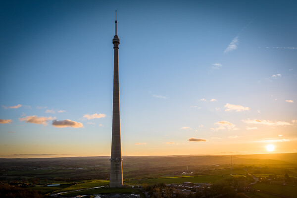 Emley Moor Sunset Picture Board by Apollo Aerial Photography