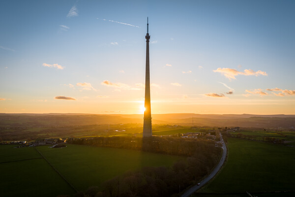 Emley Moor Sundown Picture Board by Apollo Aerial Photography