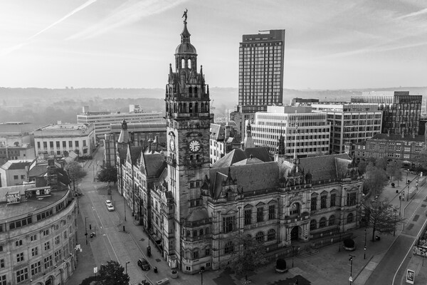 Sheffield Town Hall Black and White Picture Board by Apollo Aerial Photography